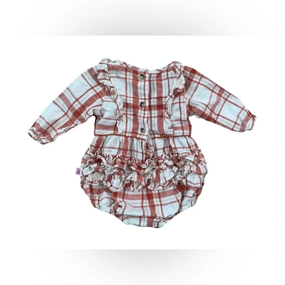 RuffleButts Size 3-6 Months Red and White Plaid Ruffle Bubble Romper